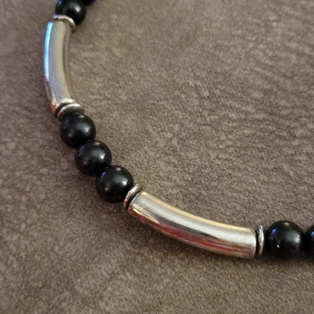 Vtg HANDMADE Acrylic Metal Beaded Gothic Grunge Unisex Necklace